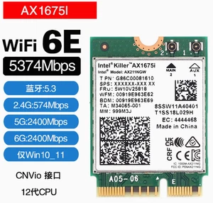 Killer1675i WiFi6e Bluetooth 5.3 Wireless Card NGFF M.2 CNVio2 5374Mbps - Picture 1 of 3