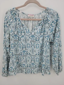 Camiseta Andree by Unit Mujer Grande Azul Paisley Floral Manga Globo Boho Campesina - Imagen 1 de 9