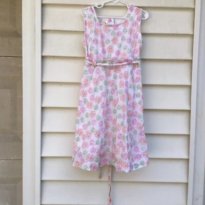 Strasburg Dress Girls Sz 7 White Pink Orange Floral Embroidered Sleeveless - Image 1 of 4