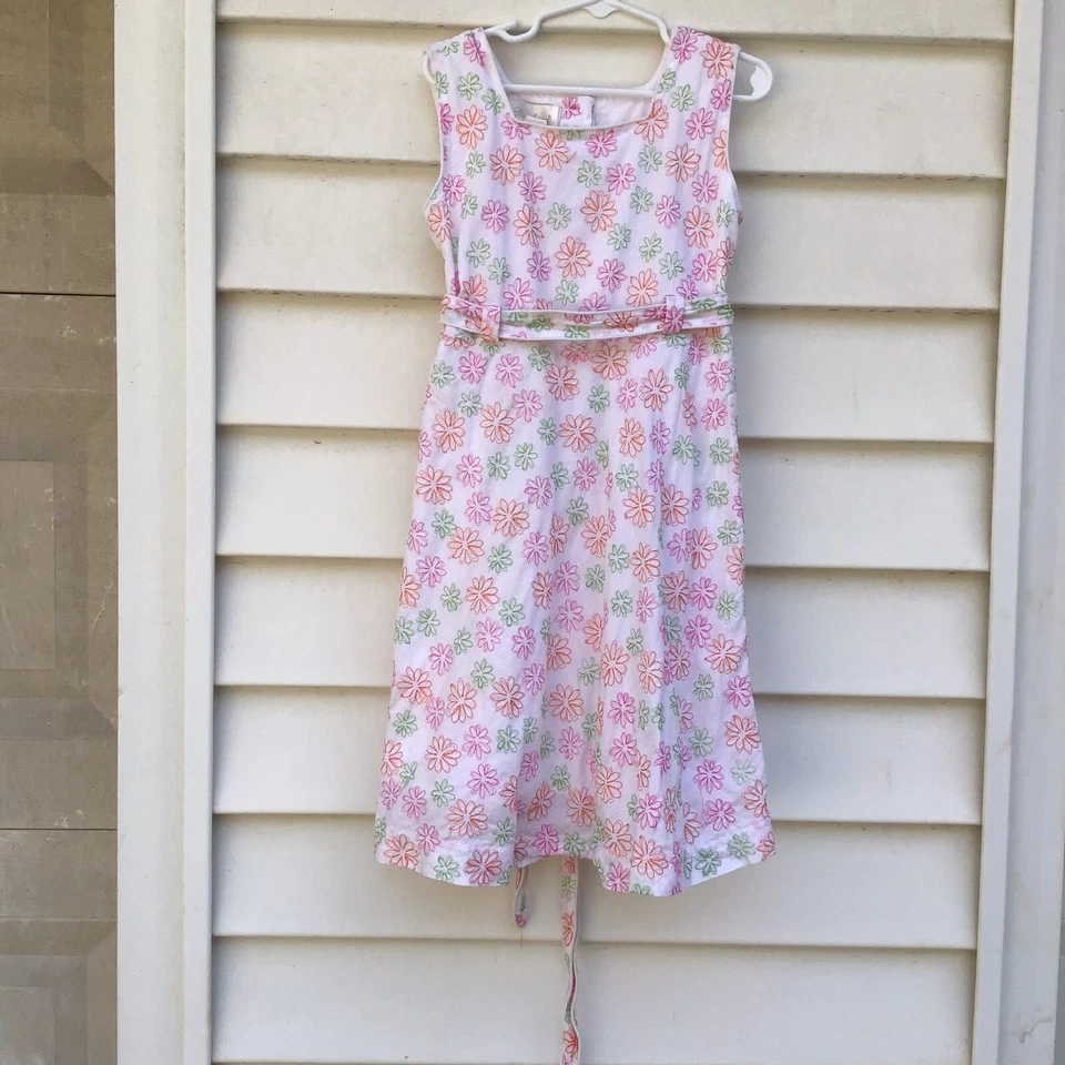 Vestido Strasburg Niñas Talla 7 Blanco Rosa Naranja Floral Bordado Sin Mangas Foto 1 de 4