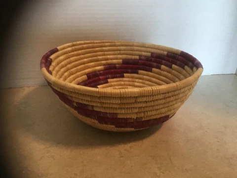 Vintage Woven Coil Basket 3.5” x 8.25” Natural with Purple & Violet Cover