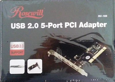 Rosewill RC-103 - 4 + 1 USB 2.0 PCI Adapter (Four External + One Internal Ports) - Image 1 of 2