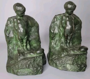 EXTREMELY RARE Nude Boy With Snail By Ghiglia Paul Mori GALVANO 1910's Bookends - Picture 1 of 11