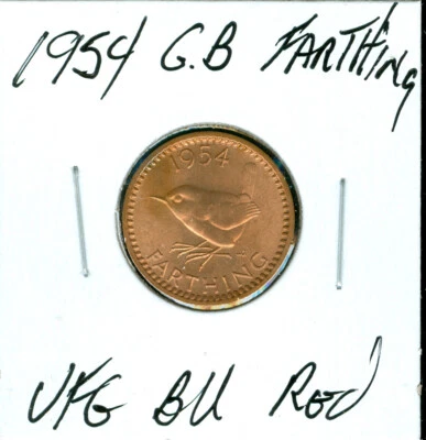 1954 GREAT BRITAIN FARTHING ULTRA FINEST GRADE GEM BU RED    $3.99 SHIPPING UK . - Image 1 of 2