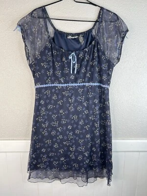Vtg No Boundaries Dress Large  11-13 Ditsy Floral Babydoll Y2K Fairy Mesh 90s - Image 1 of 4