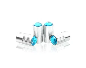 Turquoise Blue Crystal Chrome Tire Air Valve Stem Cap-BB - Picture 1 of 1