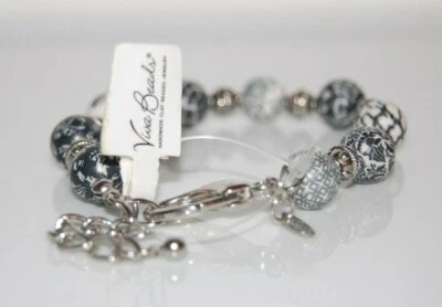VIVA БИСЕР COUTURE ЧЕРНЫЙ БЕЛЫЙ И SIVERED БИСЕР ЗАЯВЛЕНИЕ БРАСЛЕТ МАНЖЕТЫ БРАСЛЕТ - Изображение 1 из 4