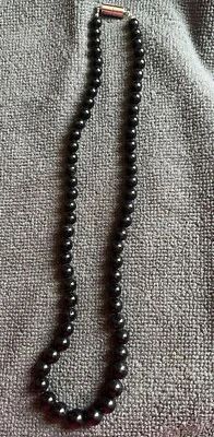 Round ~ Black Onyx Beaded ~ Unisex ~ Necklace 18"~ Magnetic Clasp ~ SS .925 - - Image 1 of 4