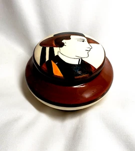Quimper Faience France Trinket Box Covered Dish Breton Man Priest Portrait Lid - Picture 1 of 6