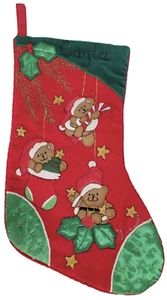 Cute Christmas Stocking Bears, Red & Green Mistletoe X-Mas Decor - Picture 1 of 1