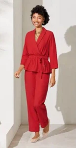 Size L Ashro Liza Women's Risky Red Linen Blend Pant Suit Set - Picture 1 of 4
