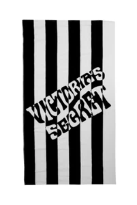 Victoria’s Secret VS Logo Black & White Striped Beach Towel - 2024 New Swim - Picture 1 of 4