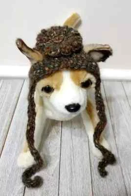 crochet handmade pet hat cat dog xs small wool blend forest brown - Image 1 of 3