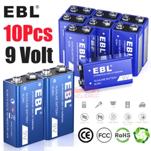 10x 9 Volt 522 Alkaline Batteries cells Bulk (new)EXP.12/2029 EBL 9V Battery - Picture 1 of 11