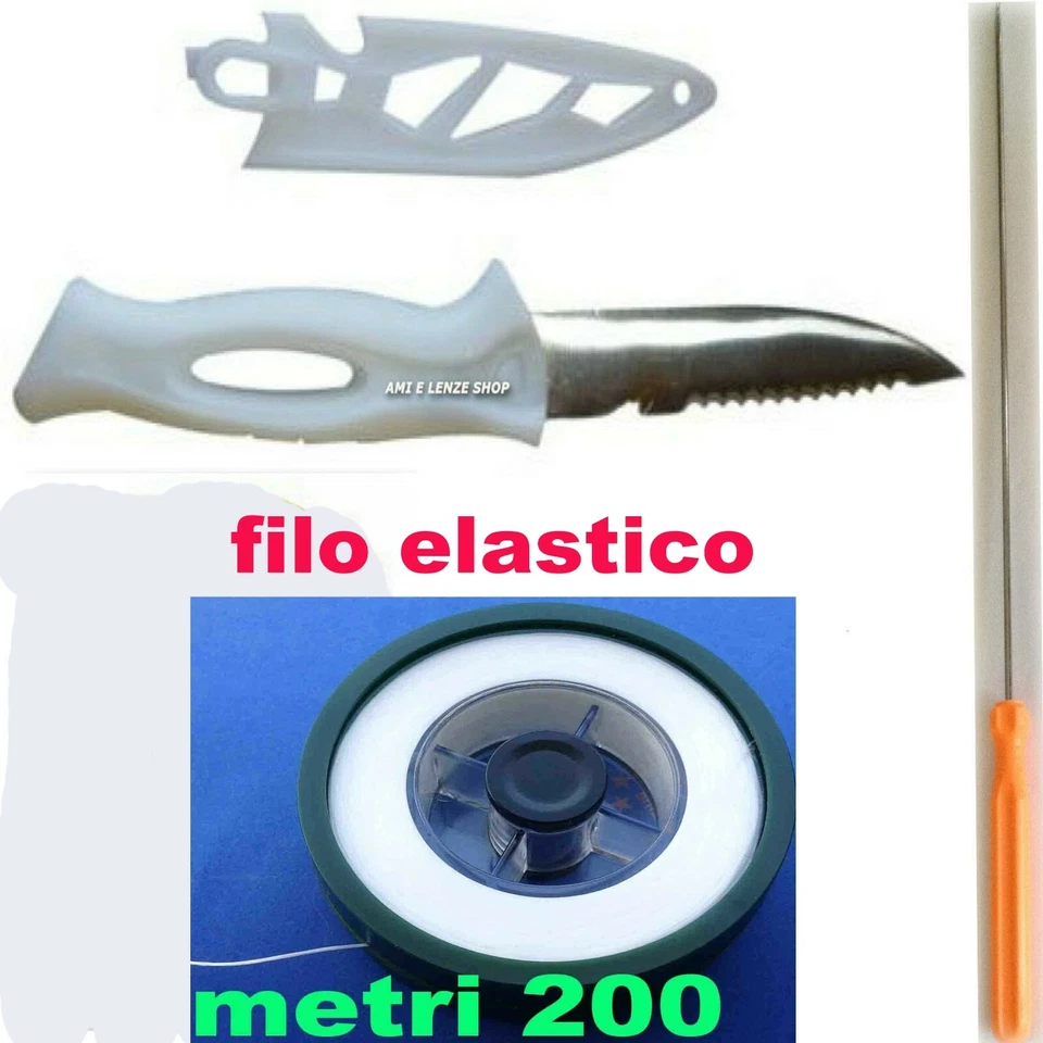 kit pesca bolentino filo elastico mt 200 per esche sarde + sfilettatore + ago  - Immagine 1 di 1