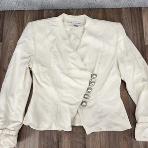 Christian Dior Vintage Blazer Jacke Damen 8 Elfenbein Viskose Knopfleiste tailliert - Bild 1 von 22