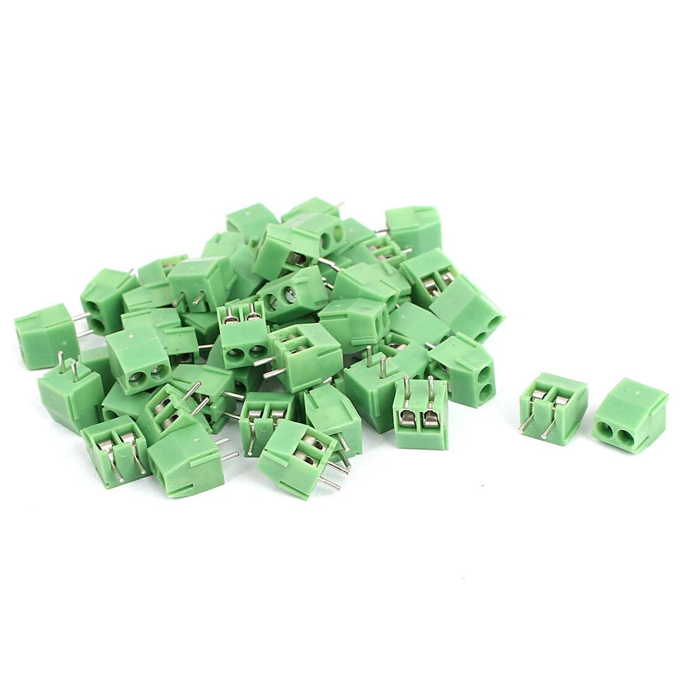 50 Pcs 2 Pin Screw Terminal Block Connector 3.5mm Pitch Panel PCB Mount Green - Image 1 of 1