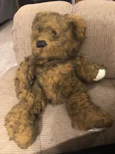 VERY OLD Well Worn PRIMITIVE 12" MOHAIR ? TEDDY BEAR Weighted Butt - Feet - Paws - Picture 1 of 10