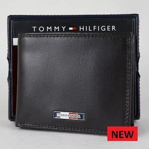 CARTERA DE CUERO TOMMY HILFIGER MARRÓN DOBLE PLIEGUE PARA HOMBRE NUEVA ENVÍO AL REINO UNIDO - Imagen 1 de 5