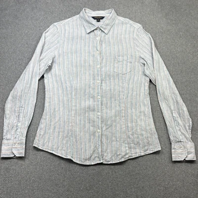 Топ женский Brooks Brothers 12 цветных полос ирландский льняной с длинным рукавом на пуговицах - Изображение 1 из 4