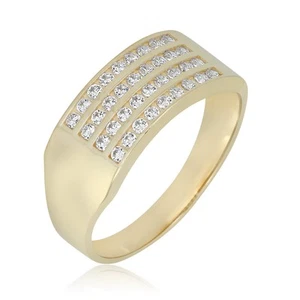 AVORA Men's Four-Row Cubic Zirconia CZ Wedding Band Ring -10K Gold or 925 Silver - Picture 1 of 9