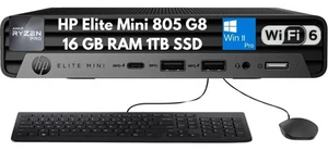 New HP Elite Mini 805 G8 Desktop Ryzen 5 PRO 5650G 16GB 1TB SSD WiFi Win11Pro - Picture 1 of 4