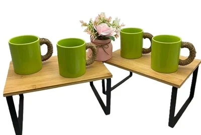 Tohu Bohu lot de 4 mugs céramique vert anse osier  8 x 9,5 cm env - Photo 1/4