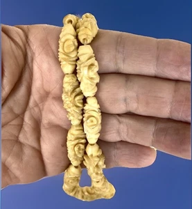 Vintage Hand Carved Celluloid Ivory Tone Bead Necklace, 30" Long - Picture 1 of 9
