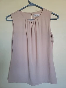 Calvin Klein Beige Round Neck Pleat Knit Top Shirt  Tank Sz  PS - Picture 1 of 3