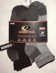 CALZINI DA UOMO MUSSY OAK 6 PEZZI CUSCINO ESTERNO QUARTO Nero~Grigio Nuovi con etichette - Foto 1 di 3