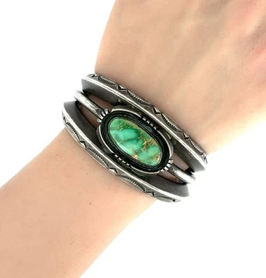 Brazalete Vintage Nativo Americano Pesado Plata 950 Turquesa  Foto 1 de 4