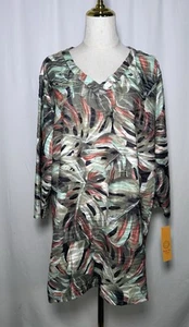 Ruby Rd Tunic Top Shirt Blouse 2X Women 3/4 Sleeve Stretchy V-Neck Green New - Picture 1 of 13