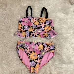 Girls 2 Piece Swim Size 10/12 Wonder Nation Neon Floral - Picture 1 of 10