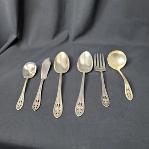 HOLLYWOOD 1937 6 piezas para servir cucharas tenedor cuchillo Luxor plato cucharón Wallace - Imagen 1 de 3