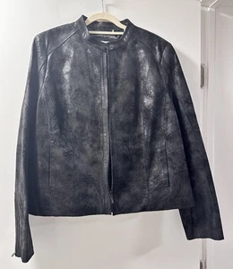 Calvin Klein Jacket Genuine 100% Leather Woman x-large Black full Zip 4 Pockets - Picture 1 of 6