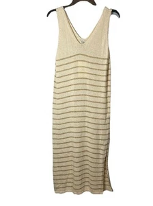Floris Made in Italy Crochet dress ivory Gold Metallic Stripe M/L NWT #2319  - Picture 1 of 10