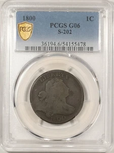 1800 DRAPED BUST LARGE CENT, S-202 - PCGS G-06, TOUGH VARIETY, SMOOTH EXAMPLE - Picture 1 of 3