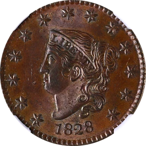 1828 Large Cent Large Narrow Date N.6 R.1 NGC MS62BN Great Eye Appeal - Picture 1 of 4