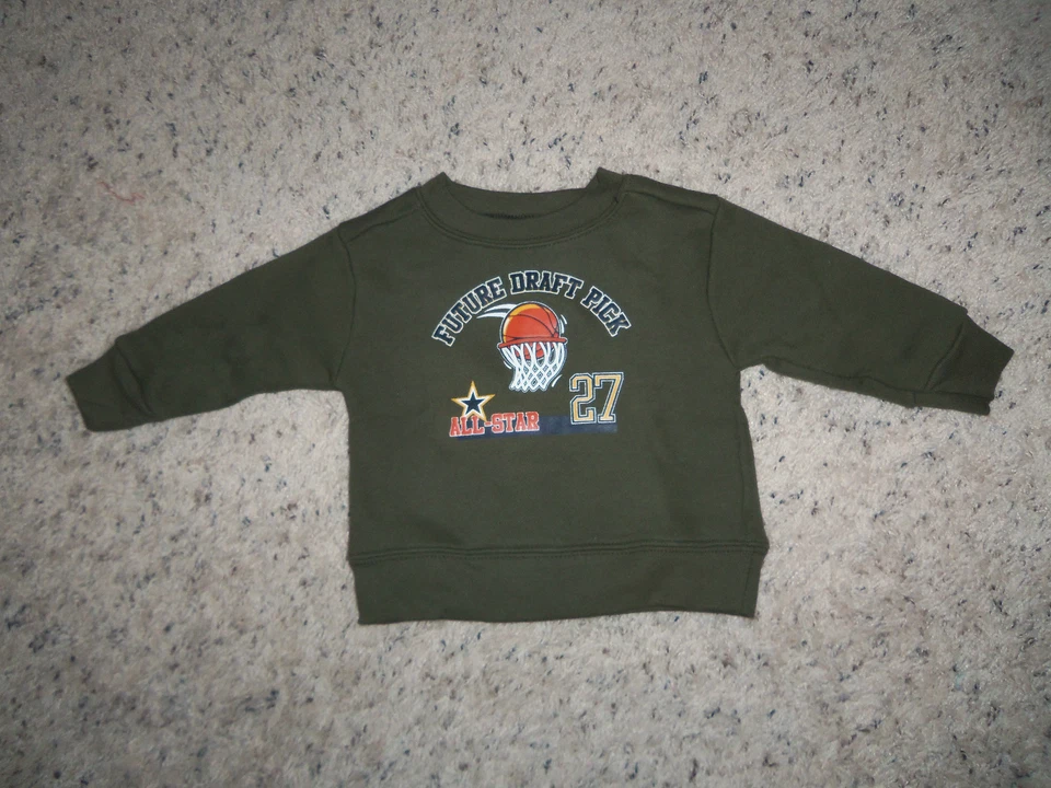 NEW BOYS ARMY GREEN LONG SLEEVE SWEATSHIRT SIZE 6/9 MO - Image 1 of 1
