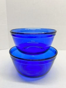 Anchor Hocking Cobalt Blue Mixing Bowls Glass Nesting 1.5 & 1.5 Qt Lot Of 2 - Picture 1 of 8