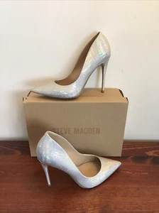 Aldo Silver Snake Stiletto Heeled Pointed Toe Slip On Dress Pumps - Picture 1 of 8