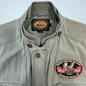 Vtg WOOLRICH Classics Khaki Hunting Fishing Cargo Vest MANGY MOOSE SALOON Patch - Picture 1 of 12