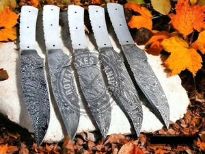 MENGE 5 MASSGESCHNEIDERTE HANDGEFERTIGTE DAMASKUS STAHL LEERE KLINGEN MESSER MIT FEUERMUSTER - Bild 1 von 6