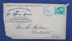 1880s Kalamazoo Michigan Blue in Cancel Chaplin Ihling Masonic Publisher Cover - Picture 1 of 2
