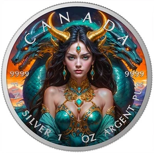 Canada 2025 Lady Dragoness Dragons Girl Sensual 1 oz colorized silver coin (12) - Imagen 1 de 5