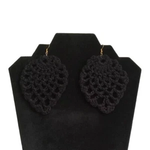 Handmade Black Pineapple Stitch Large Oversized Cotton Thread Crochet Earrings - Picture 1 of 9