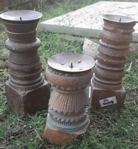 Antique Handmade Wooden Candle Holder Pillar Stand Set Of 3 Pagah Candlestick - Picture 1 of 9