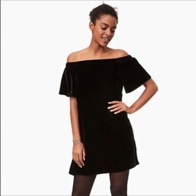 Loft Dress S Black Midi Off Shoulder Crushed Velvet Party Graduation Evening NEW - Image 1 of 4