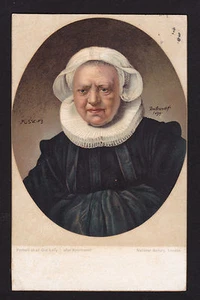 um 1910 Misch Portrait einer alten Dame Kunst von Rembrandt Postkarte - Bild 1 von 2