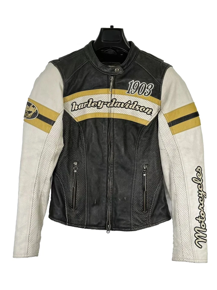 Chaqueta de carrera Harley Davidson de cuero envejecido perforado talla XS Speedway 1903 Foto 1 de 4